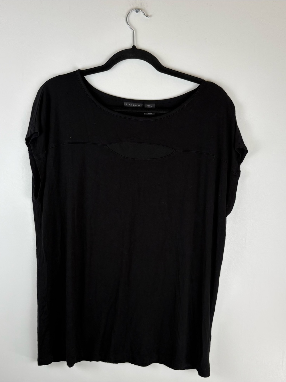 Tahari Womens Size X Large Blouse Top Short Cap Sleeves Black XL Shirt